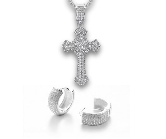 Set collana blessed+orecchini iced full pavè